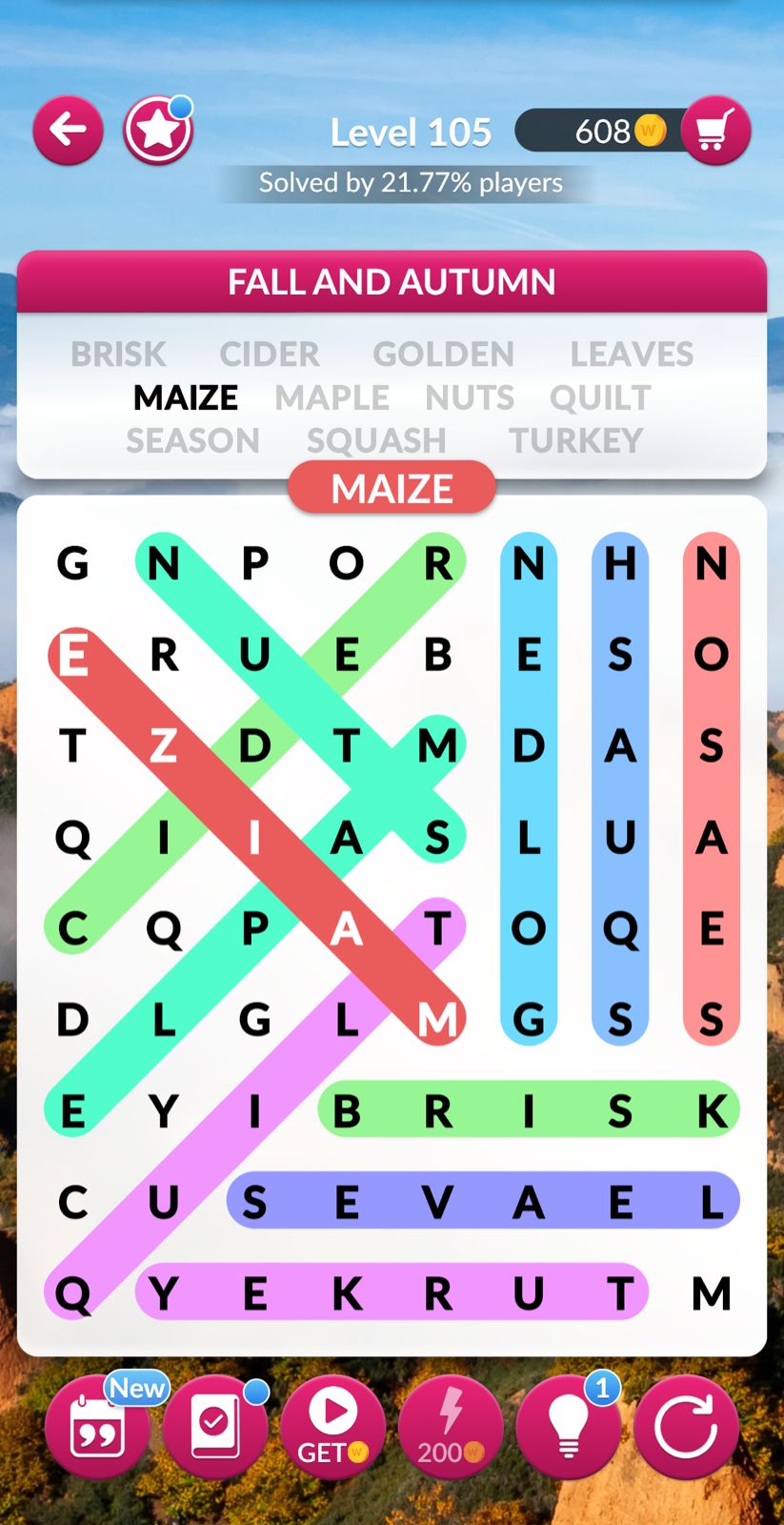 Word Search Explorer Level 105 Fall and autumn Answers