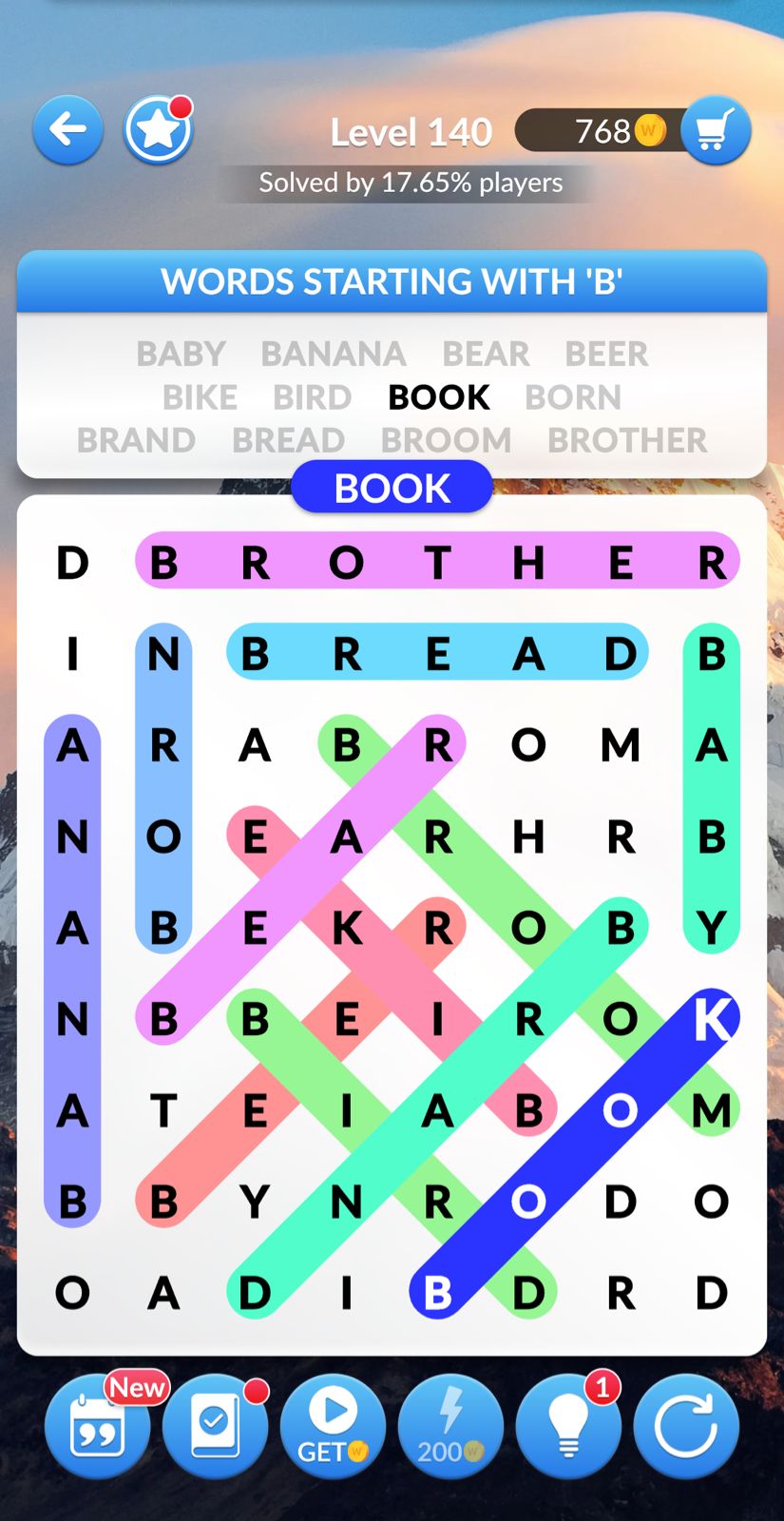 Word Search Explorer Level 140 Words starting with 'B' Answers