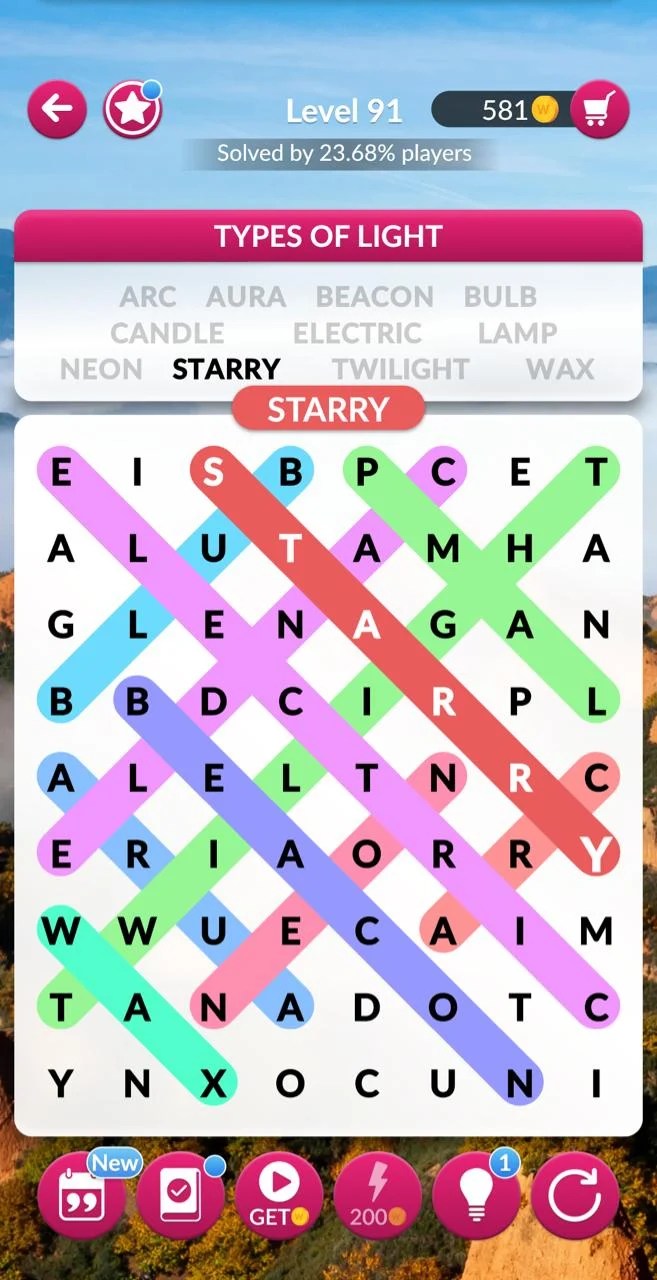 Word Search Explorer Level 91 Types of Light Answers