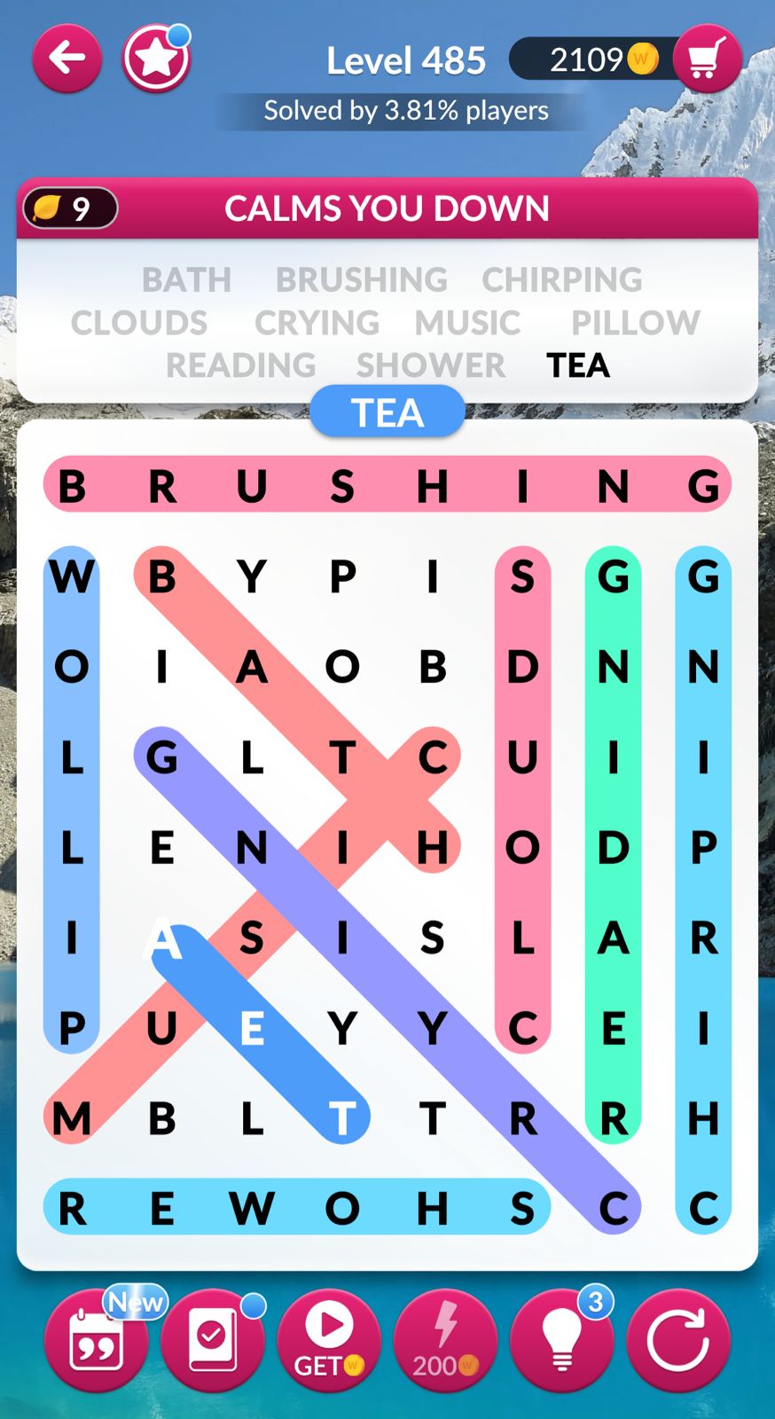 Word Search Explorer Level 485 Calms you down Answers
