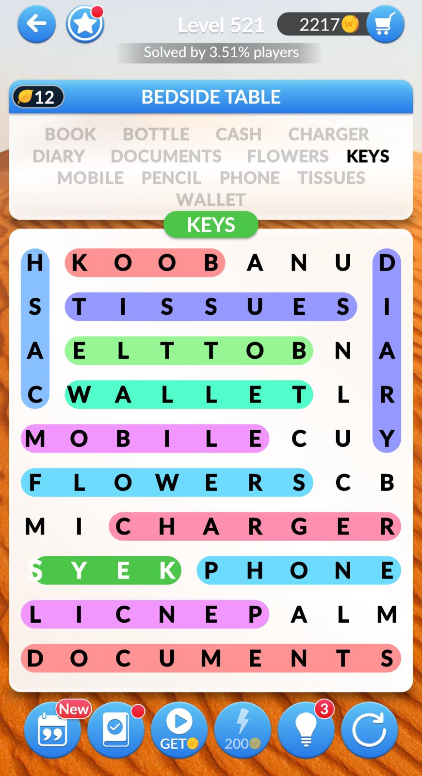 Word Search Explorer Level 521 Bedside Table Answers