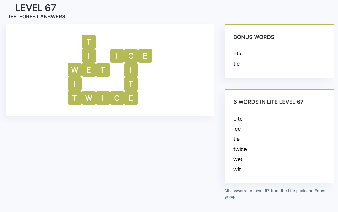 Wordscapes Level 67 Answers & Bonus Words