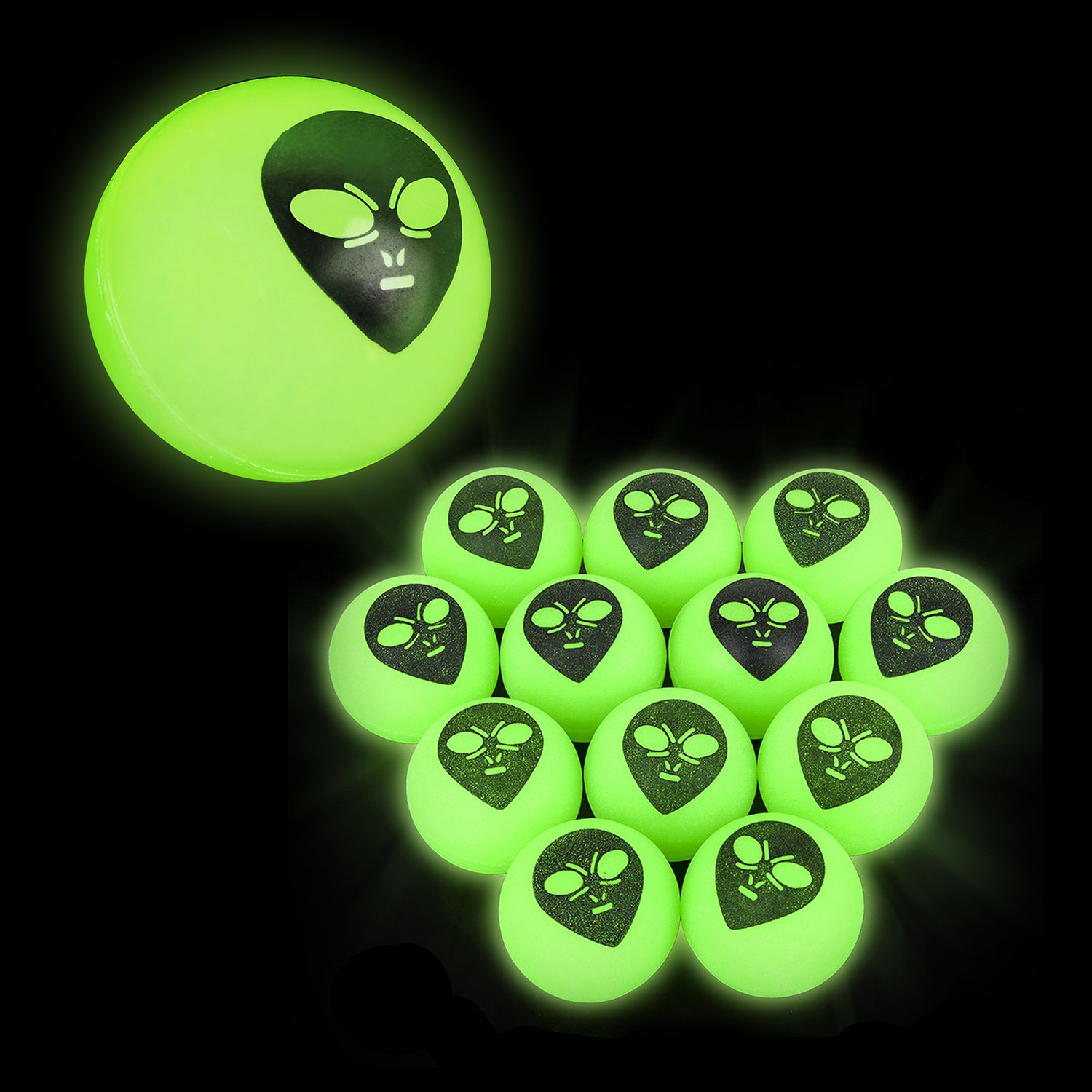 Glow In The Dark Alien Bouncy Balls 1 3/4 Inch (45mm) 12 Count