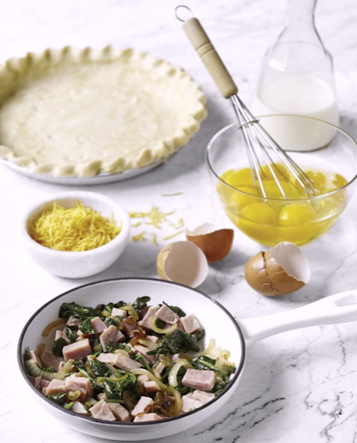 Recipe Robyn's Never Fail Me Ham and Spinach Quiche with Perfect Pie