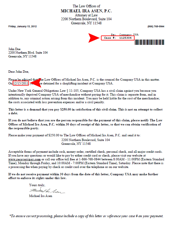 The Law Offices of Michael Ira Asen, P.C. Recovery Payment