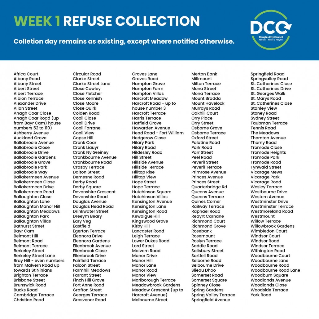 Recycle now Isle of Man Refuse collection dates