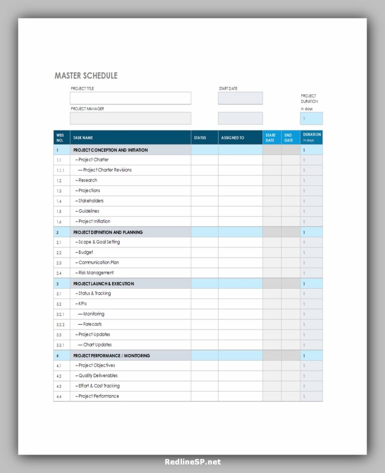 14 Amazing Master Schedule Template RedlineSP