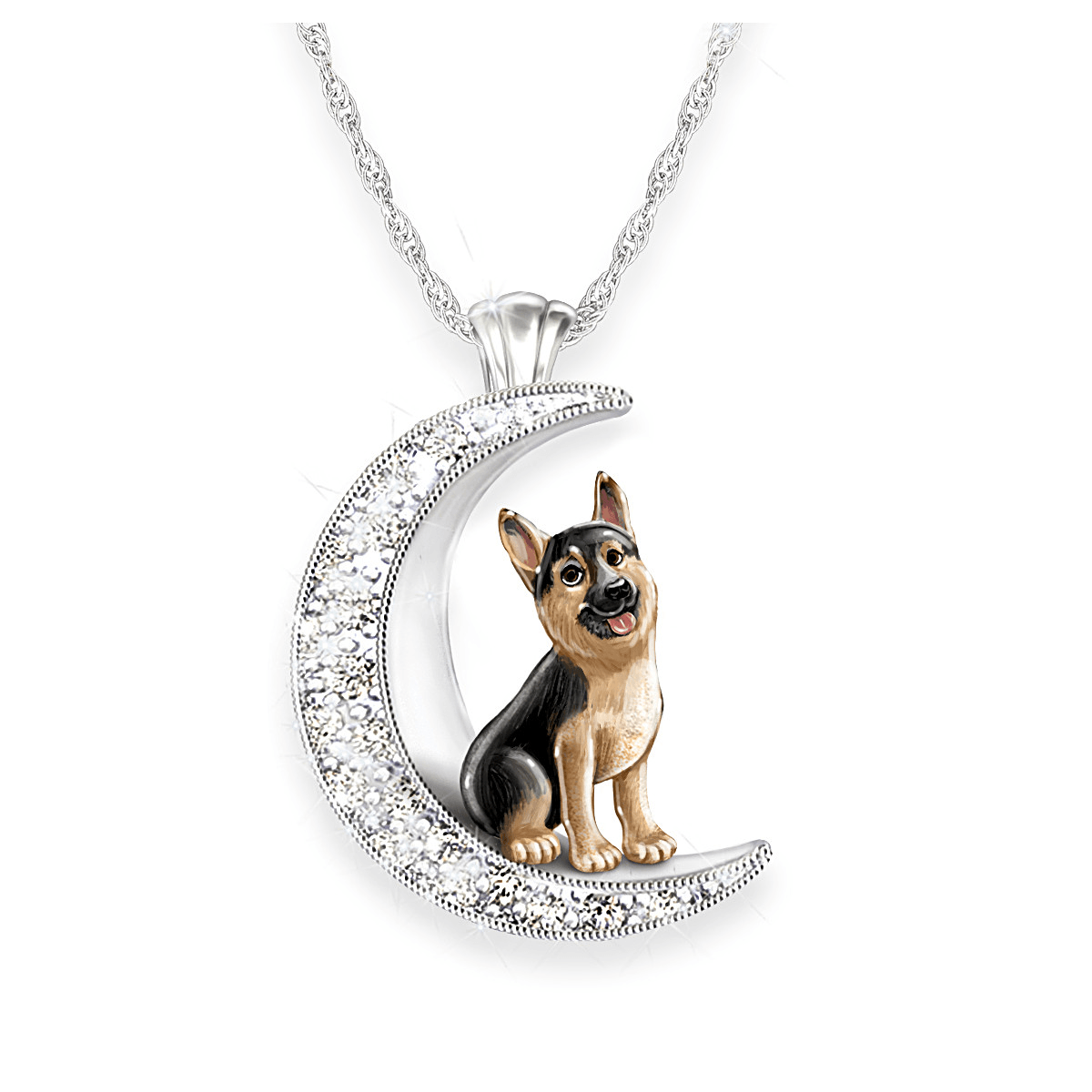 Dog And Crystal Moon Pendant Necklace Choose Your Breed