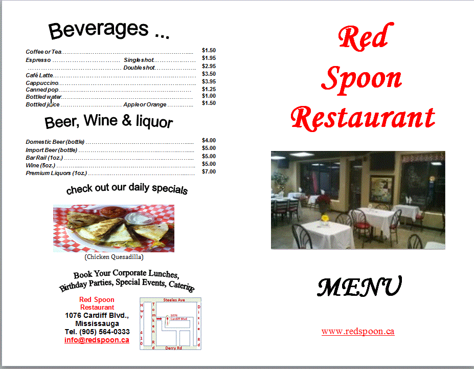 Red Spoon Restaurant Menu