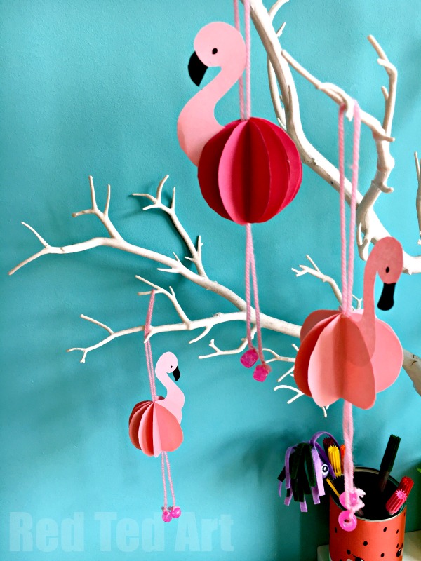 Easy Paper Flamingo Decor DIY Summer Room Decor Red Ted Art Make