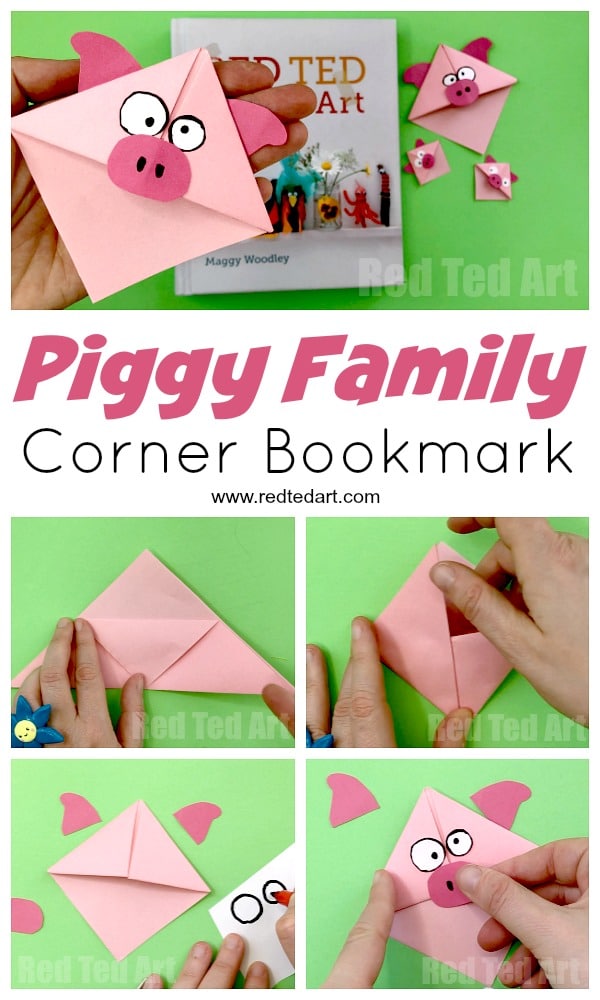 Pig Corner Bookmark Red Ted Art Make crafting with kids easy & fun