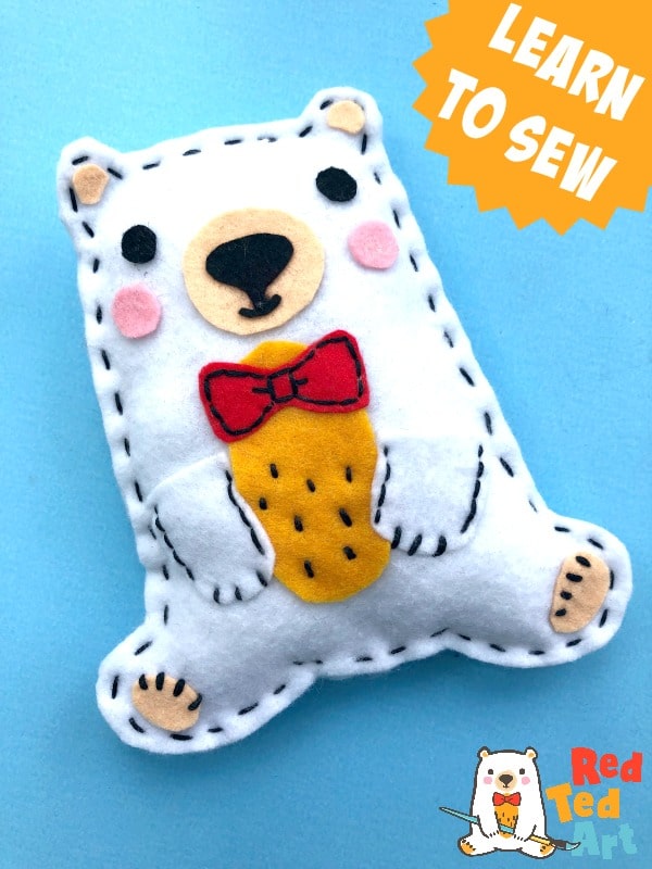 Teddy Bear Softie Learn to Sew Ted! Red Ted Art Kids Crafts