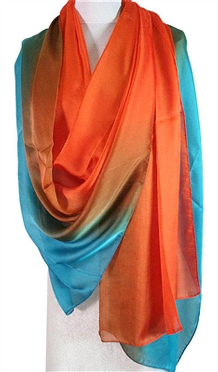 Orange Blue Silk Scarf Red Wrappings