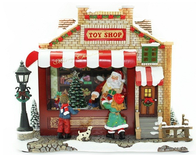Santa's Toy Shop Musical Decor Red Wrappings