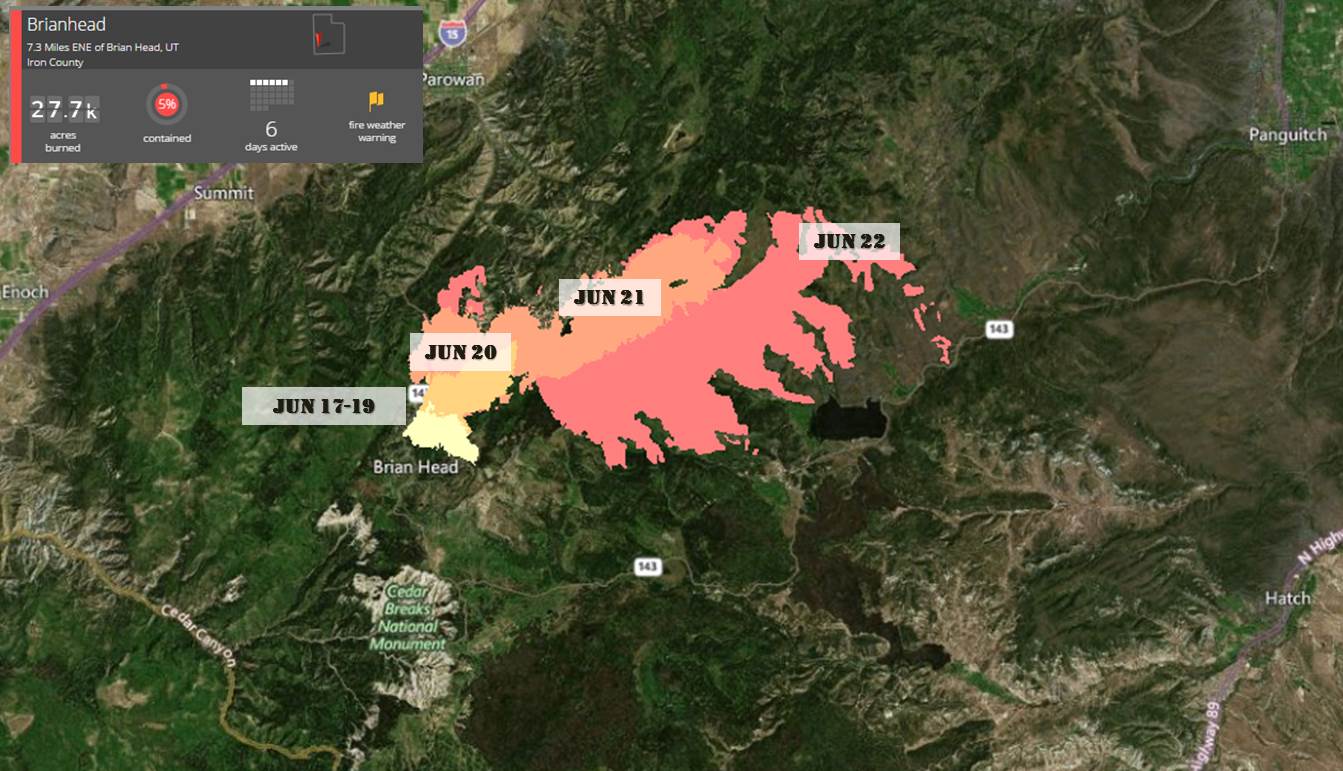 Brians Head Fire Map 'Extreme' Brian Head Fire Destroys 13 Homes RedZone