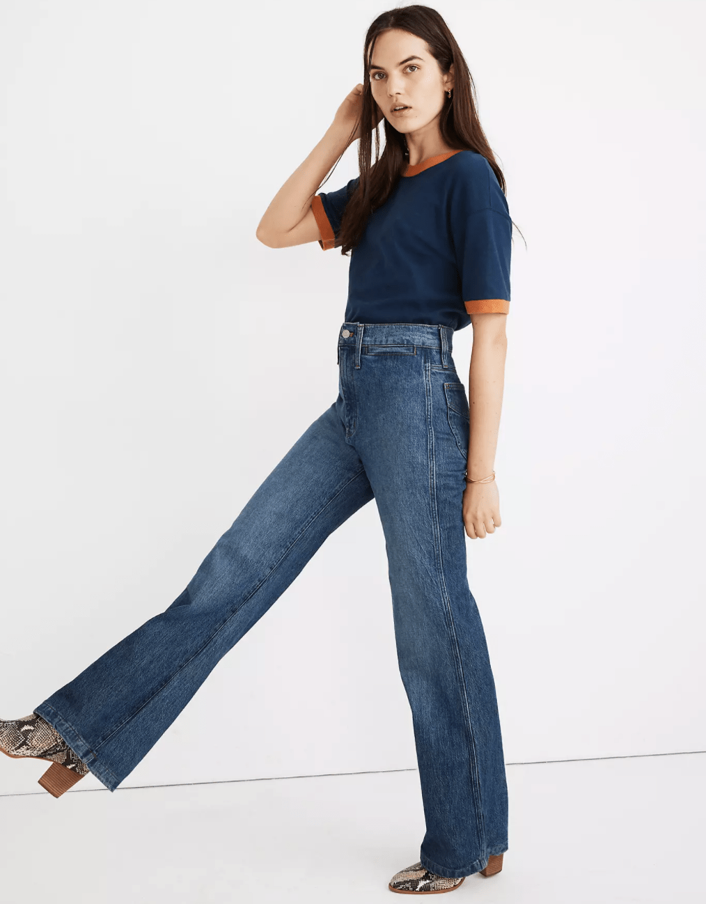Madewell + 11″ HighRise Flare Jeans in Mersey Wash Welt Pocket Edition