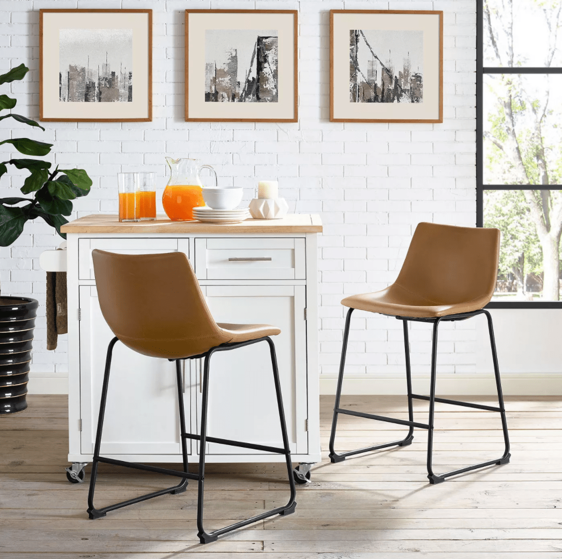 Saracina Home + Set Of 2 Faux Leather Dining Kitchen Counter Stools Saracina Home