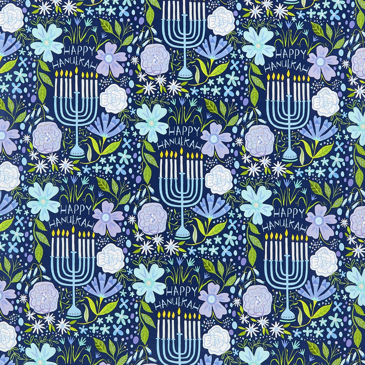 Container Store + Blue Floral Hanukkah Wrapping Paper