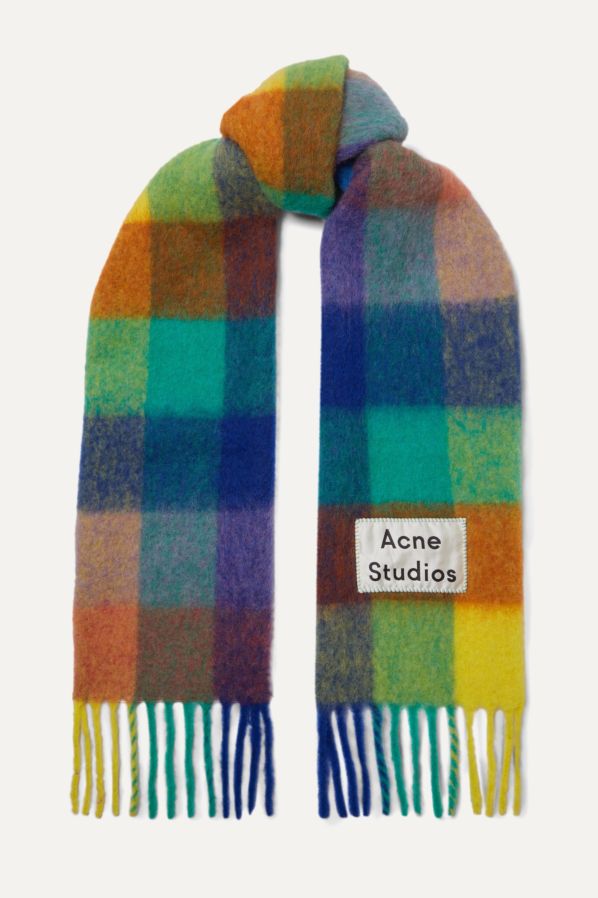 Acne Studios + Checked fringed knitted scarf
