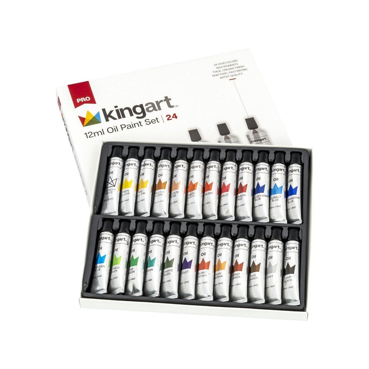 Kingart + Artist Oil Paint, 12ml (.4oz), Set of 24 Unique Colors