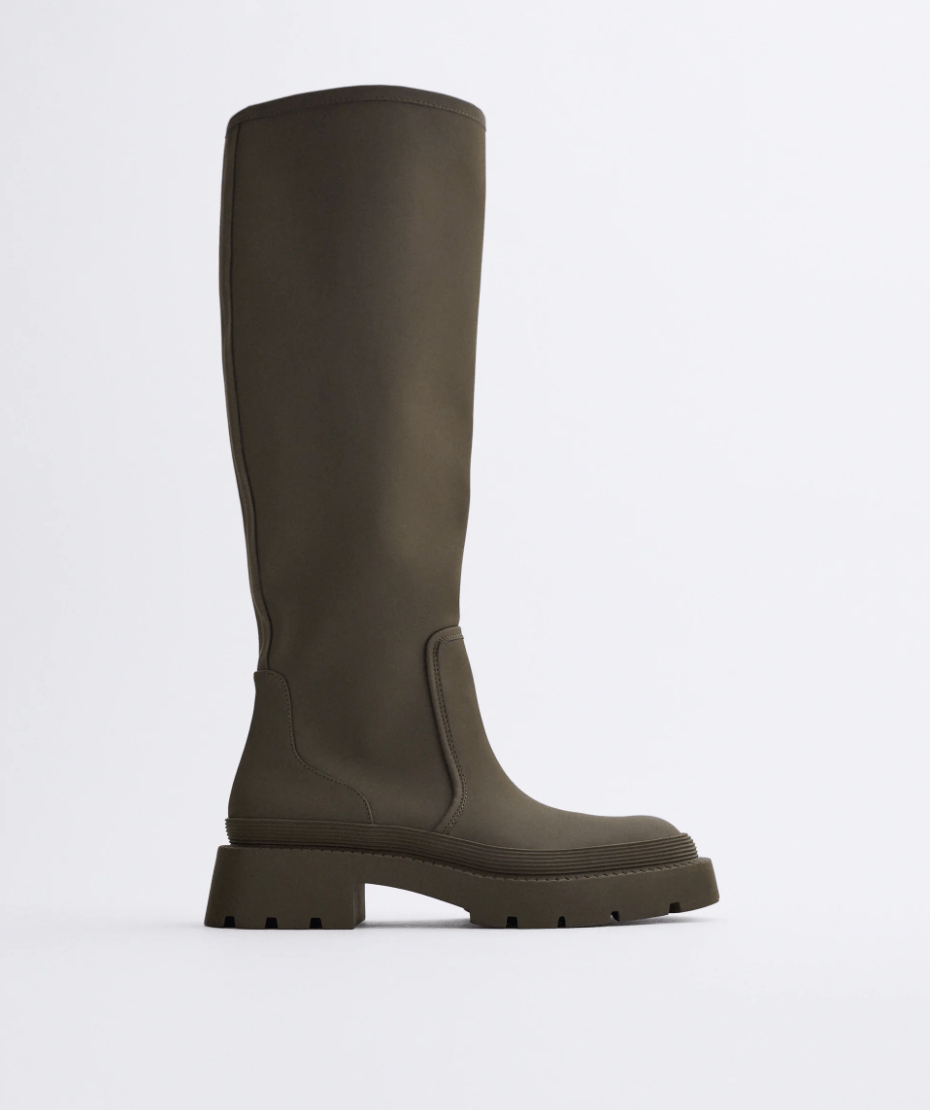 Zara + Low Heeled Rubberized Boots