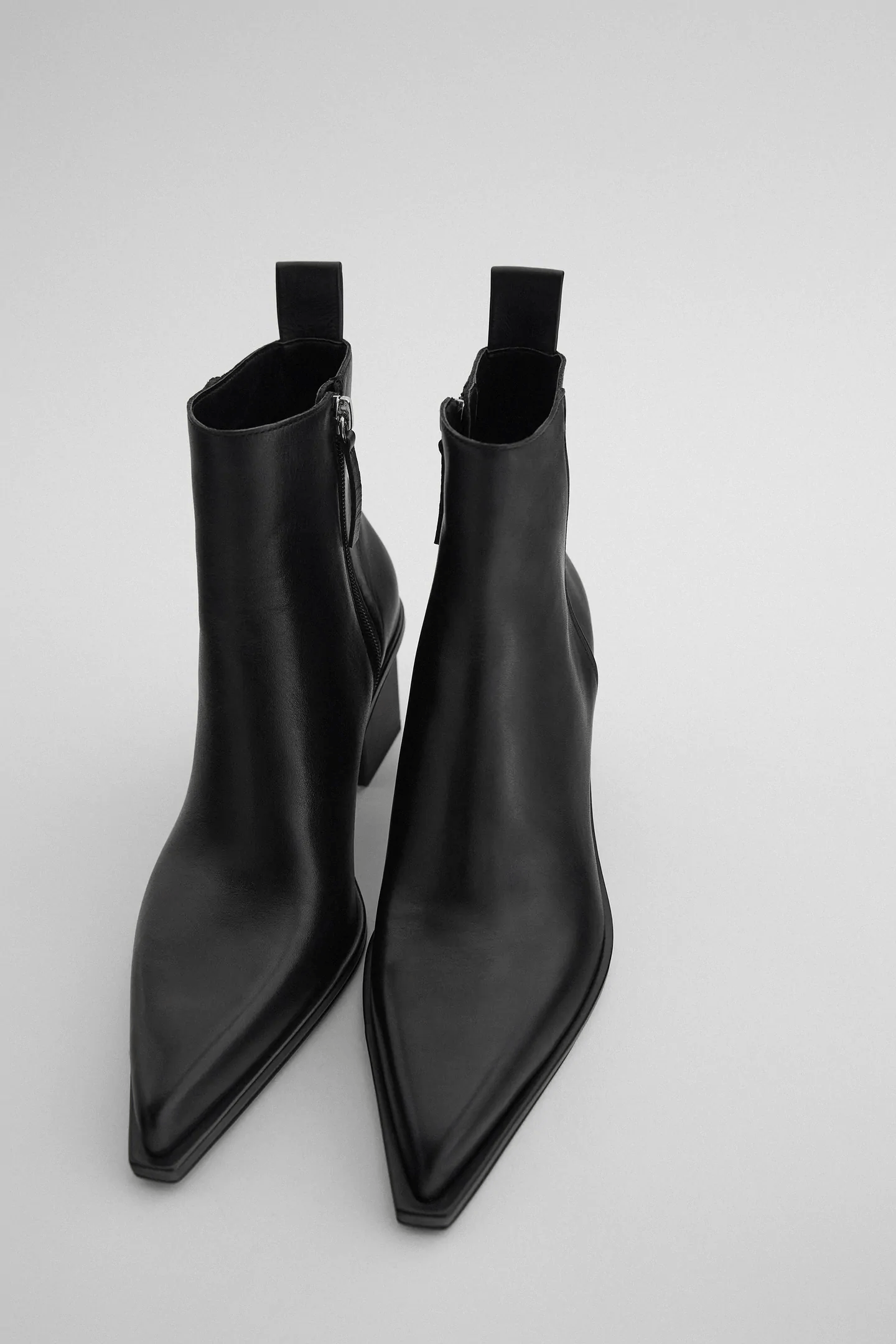 Zara + Wide Heeled Leather Ankle Boots