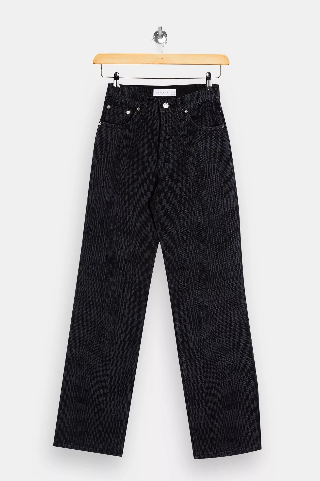 + Black Warp Print 90s Straight Jeans