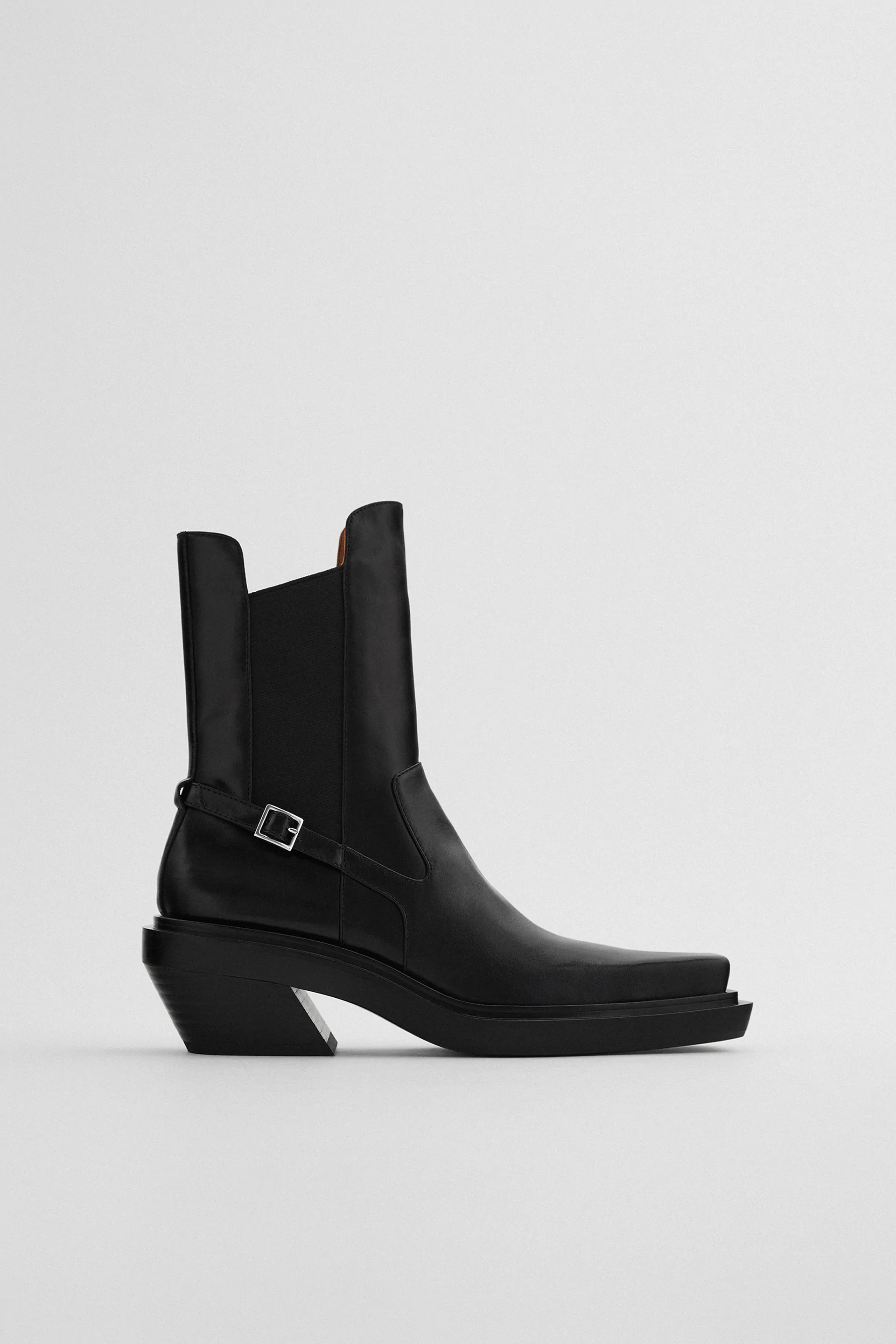 Zara + Heeled Leather Square Toe Ankle Boots