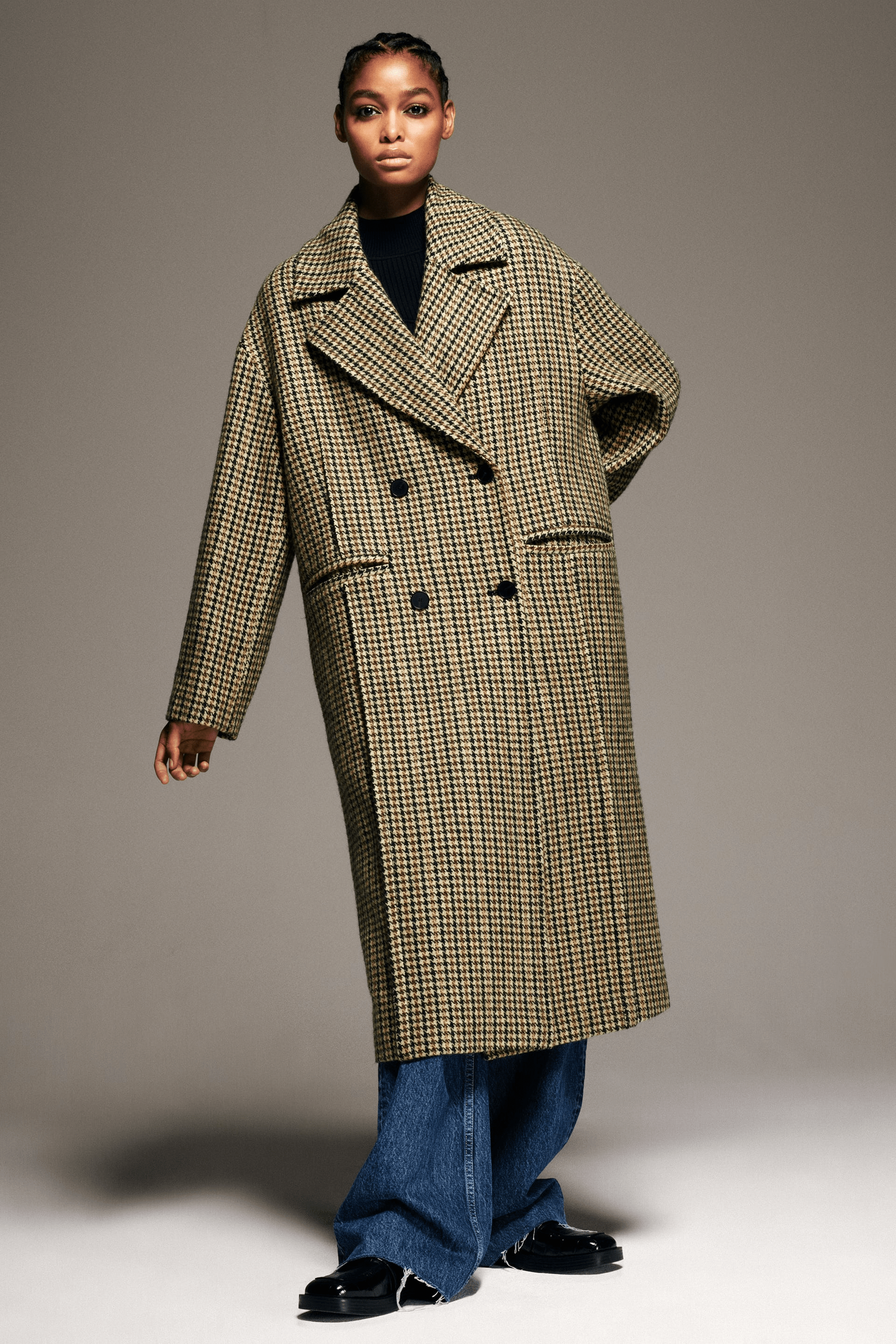 Zara + Houndstooth Wool Blend Coat