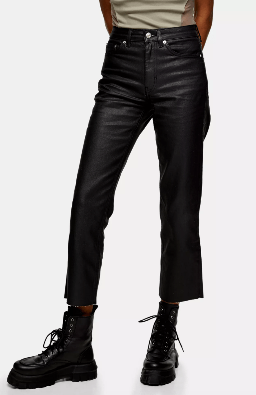 + Black Coated Straight Jeans