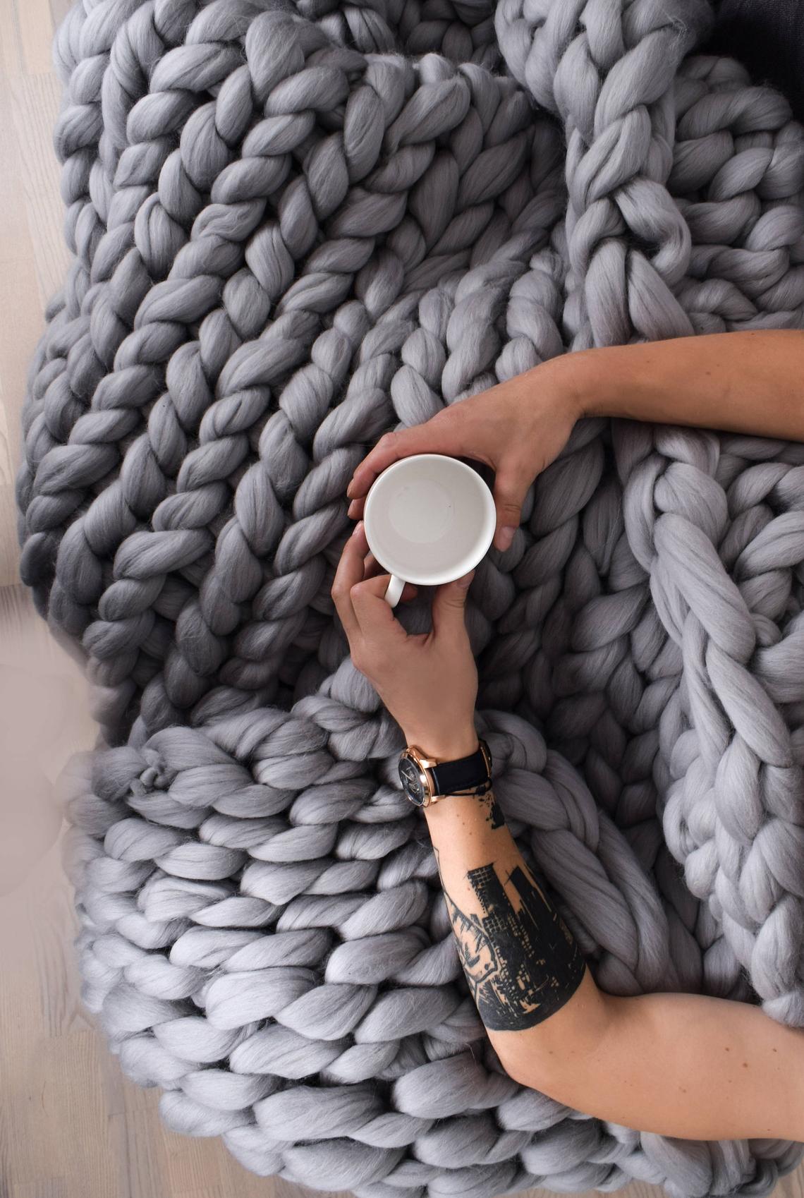woolexperts + 100 Merino Wool Chunky Knit Blanket