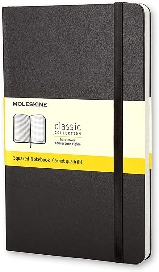 Moleskine + Classic Hard Cover Notebook, Large (5″ x 8.25″) Squared/Grid