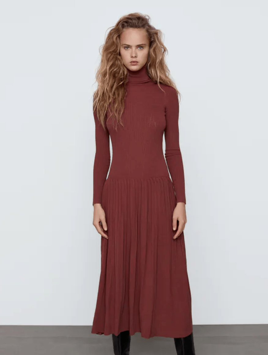 Zara + High Collar Knit Dress