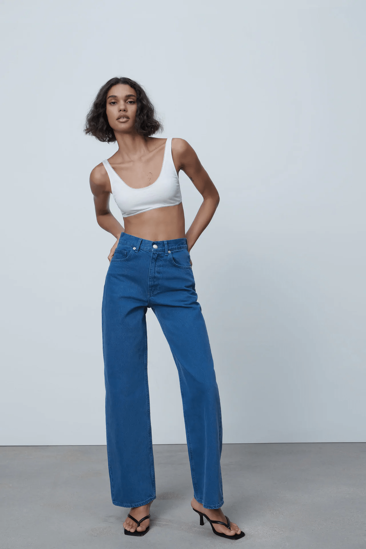 Zara + Wide Leg Solid Color Jeans