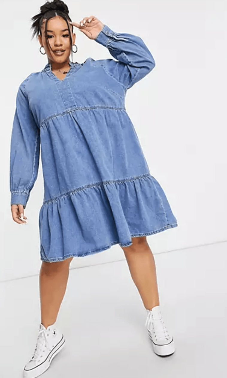 New Look + New Look Curve denim smock dress in blue