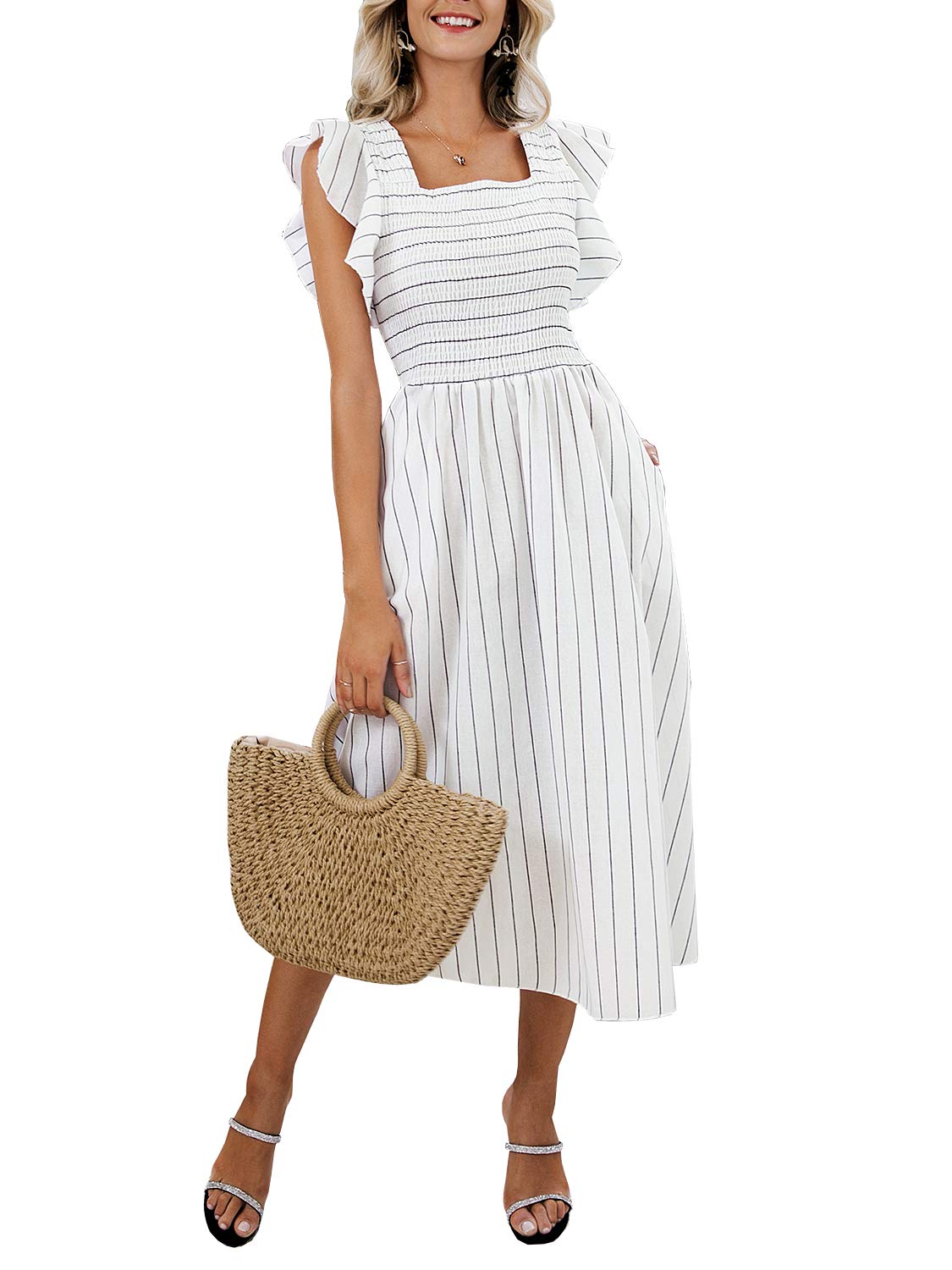 Miessial + Striped Linen Midi Dress