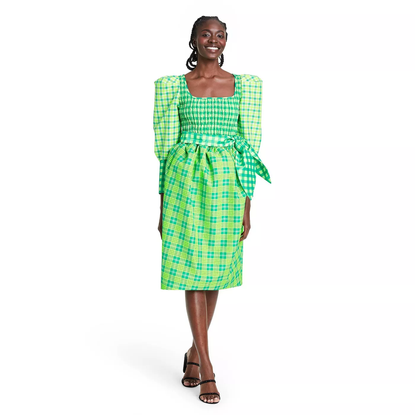 Christopher John Rogers x Target + Plaid Long Sleeve Smocked Tie Waist