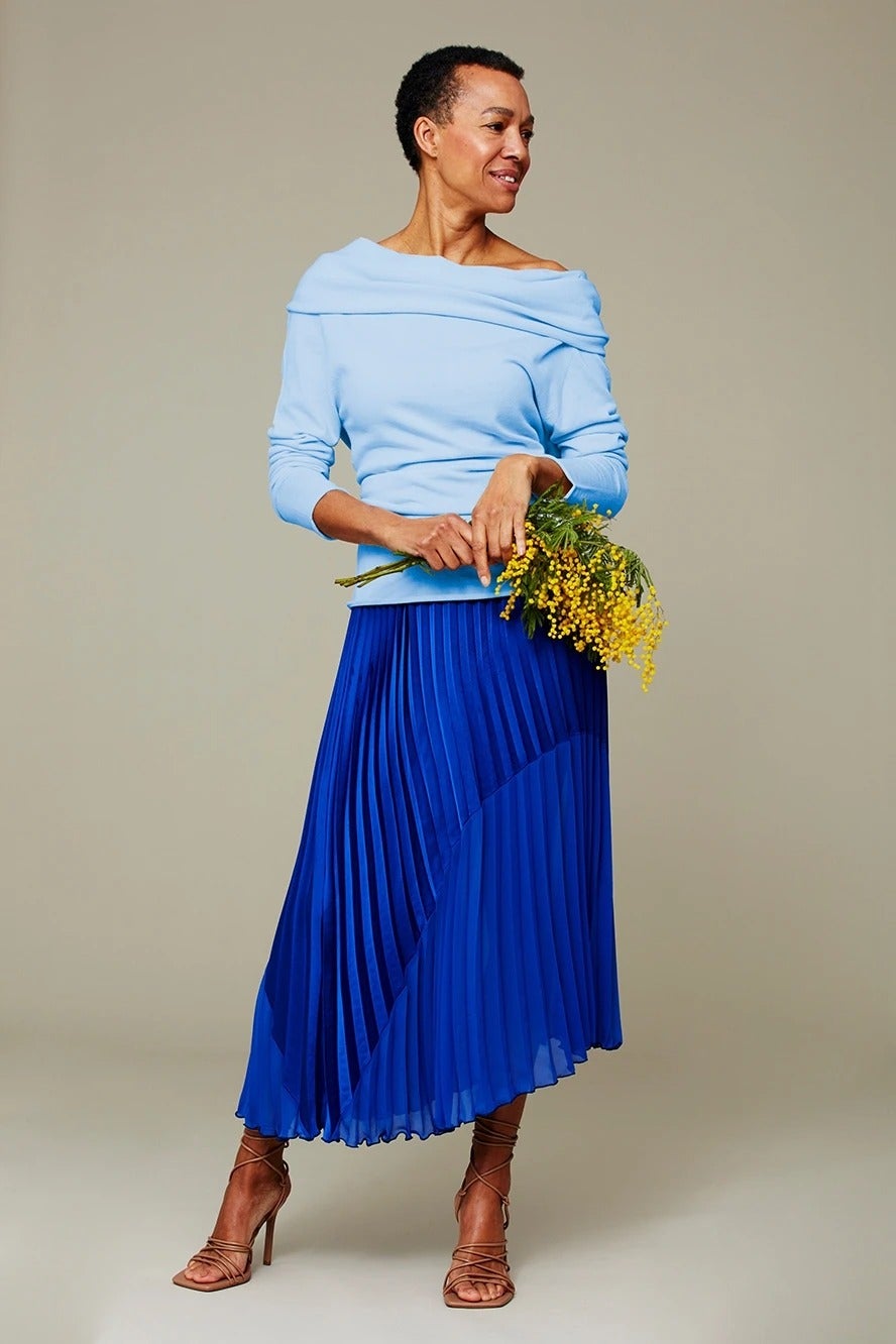 Hope + The Contrast Hem Pleated Skirt Cobalt