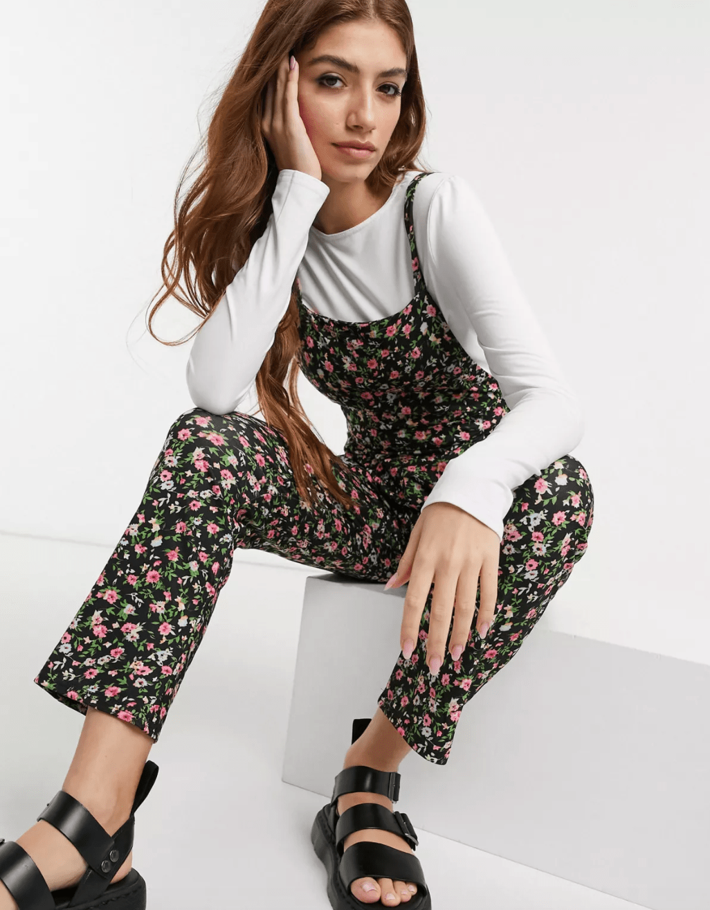 ASOS DESIGN + Long Sleeve Tshirt Overalls Set in Floral Print