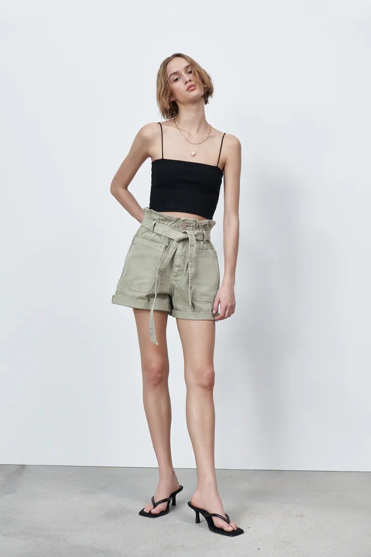 Zara + Paperbag denim shorts