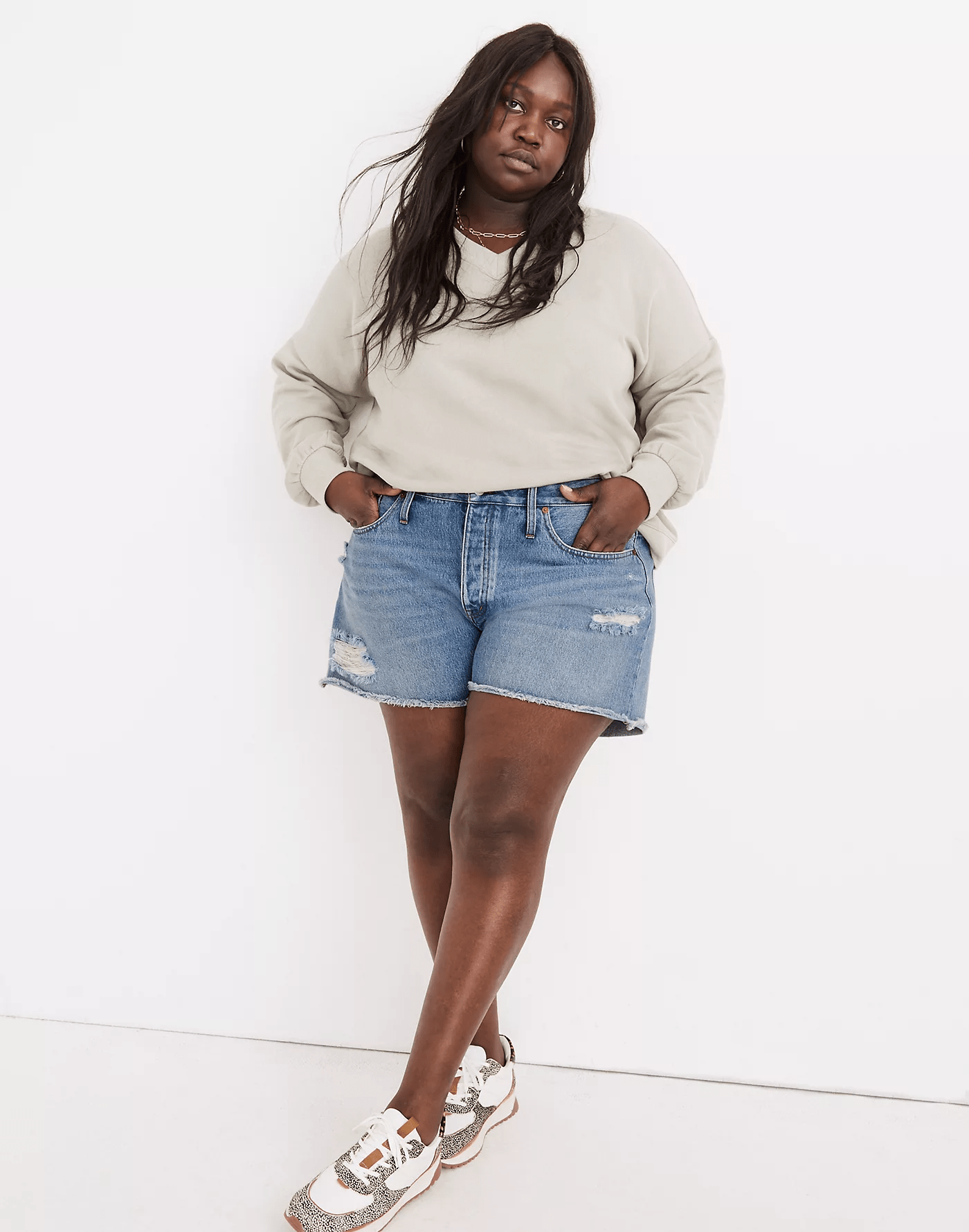 Madewell + Plus Relaxed Denim Shorts in Homecrest Wash Ripped Edition