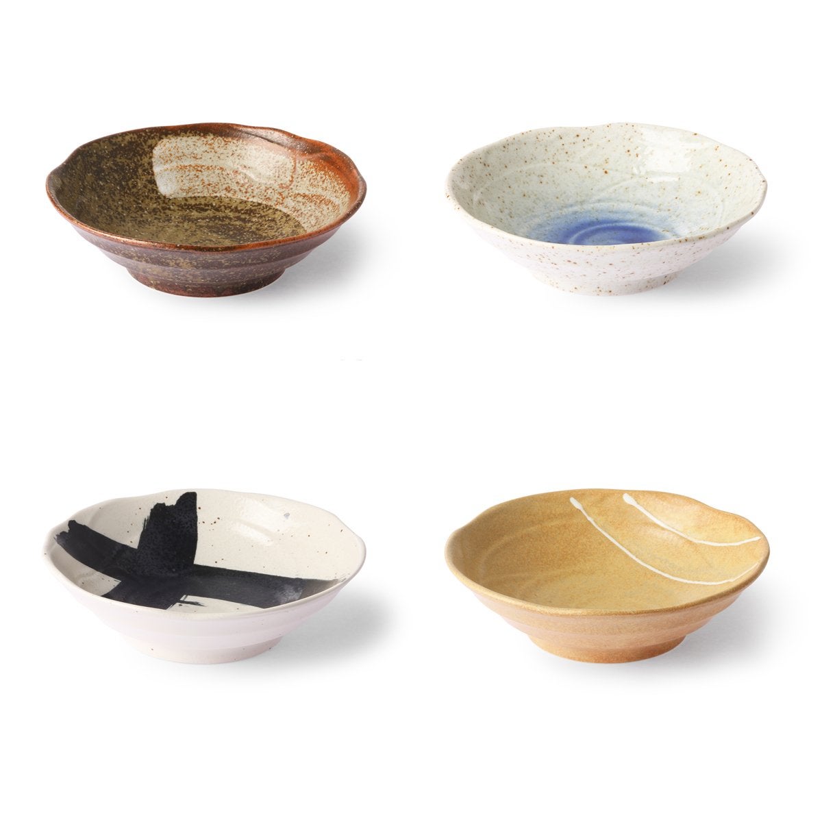 HKLiving + Kyoto Ceramics Japanese Shallow Bowl Set of 4