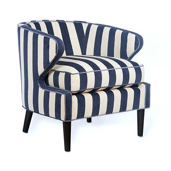 MacKenzieChilds + Marquee Accent Chair Chenille Navy Stripe