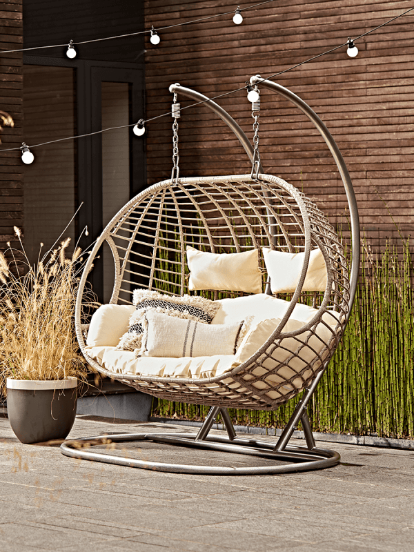 Cox & Cox + Stylish Faux Wicker Double Indoor/Outdoor Hanging Chair