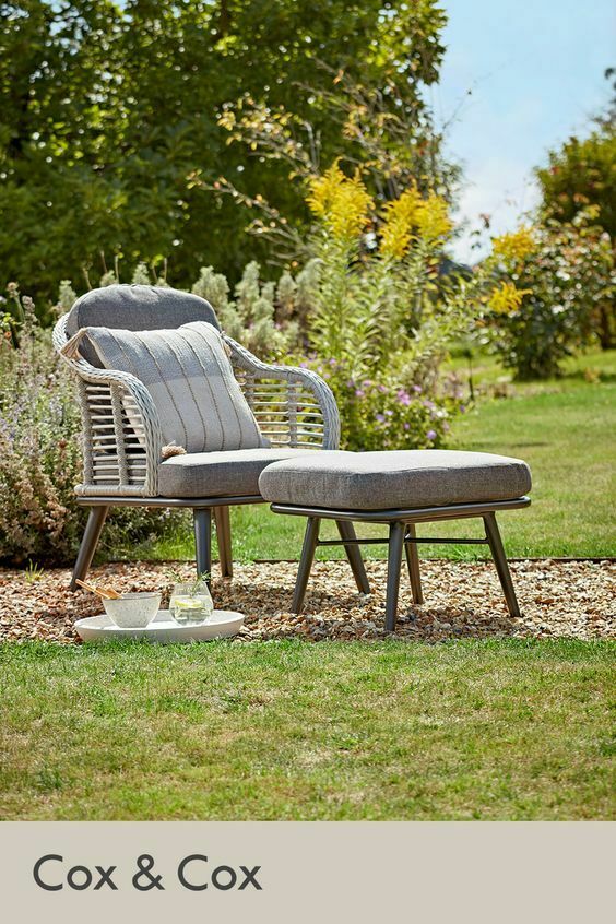 Cox & Cox + Lowe Outdoor Summer Lounge Chair & Foot Stool