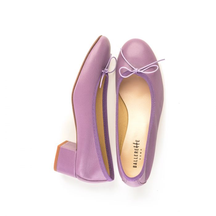 Ballerette + Lilac Leather Ballet Flats With Heel