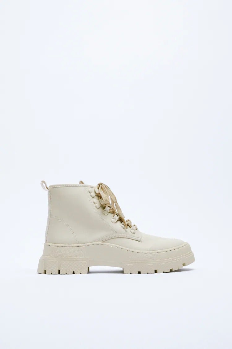 Zara + Lace Up Leather Ankle Boots