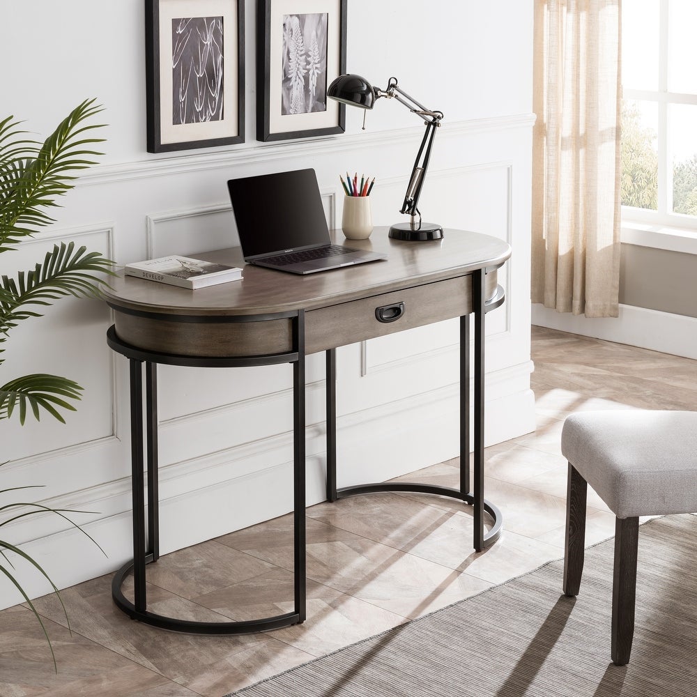 Overstock + Leick Home Contemporary Oval Metal Leg Desk