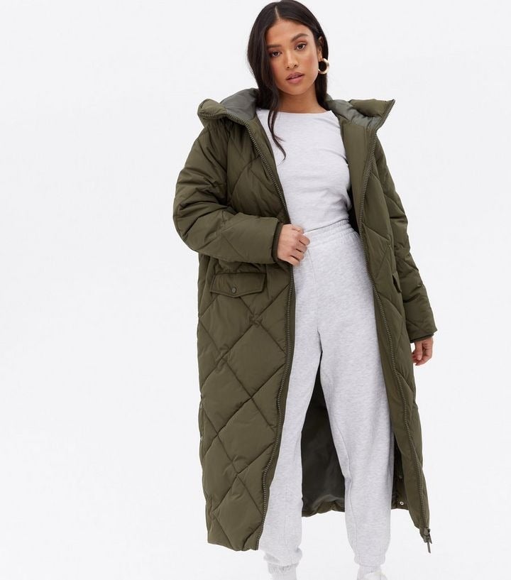 New Look + Petite Khaki Quilted Long Puffer Coat