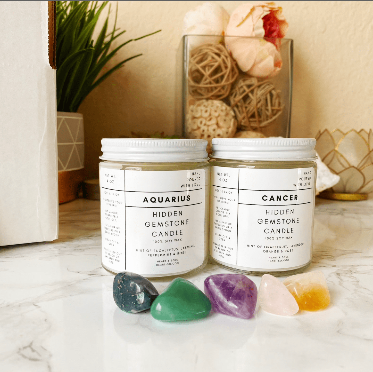 HeartandSoulLife + Zodiac Hidden Gemstone Soy Wax Candle